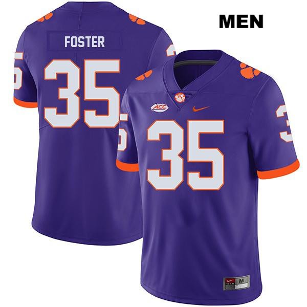 Men's Clemson Tigers #35 Justin Foster Stitched Purple Legend Authentic Nike NCAA College Football Jersey KYA0546DJ